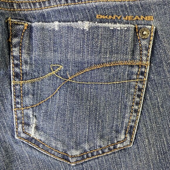 DKNY Boot Cut Jeans Womens 6 Distressed Denim Straight Leg Mid Rise - Picture 9 of 12